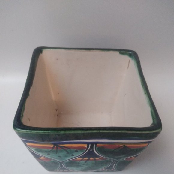 4"Tall Square Planter Hand Painted Ceramic Flower/Succulent/Herbs Pot Drain Hole - Picture 7 of 8